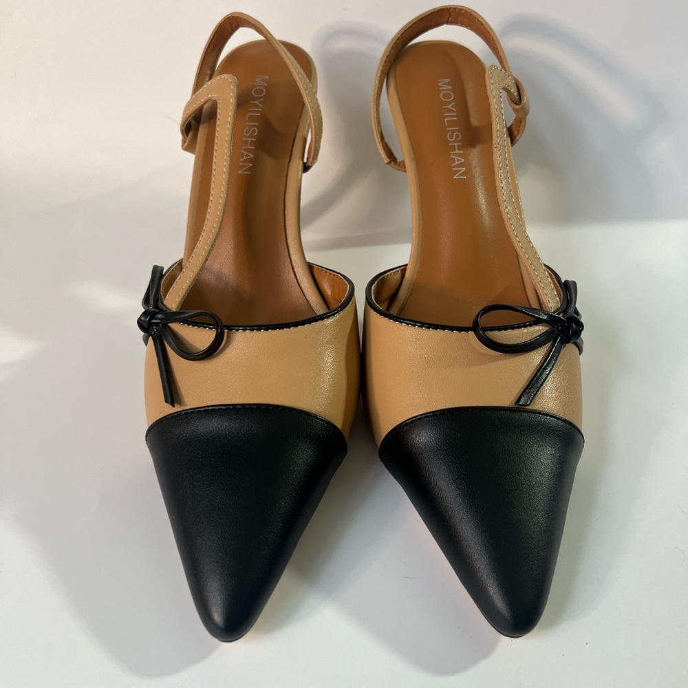 Moyilishan Black and Apricot Women's Sling Back Heels - 9 - Picture 2 of 12